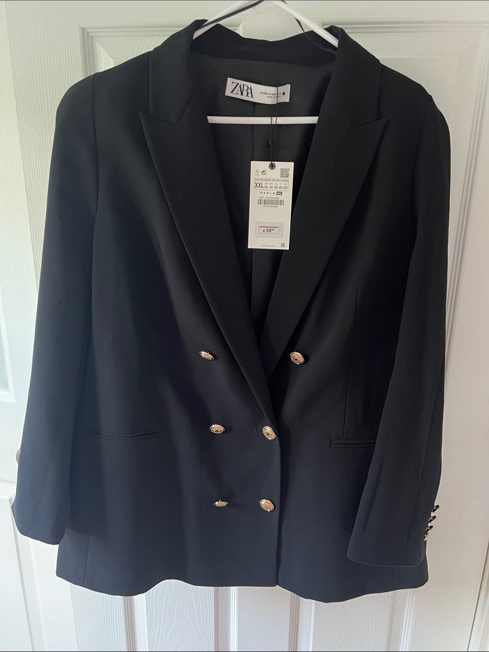 ZARA Black Double-Breasted Blazer with Gold Buttons